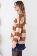 Sumner Jumper - Crew Neck Stripe Knit with Ribbed Hemlines in Mocha/Oatmeal