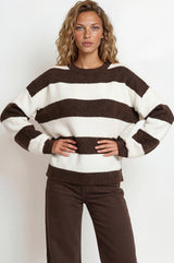 Model wearingSumner Jumper in Chocolate/White from Salty Crush