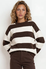 Model wearingSumner Jumper in Chocolate/White from Salty Crush