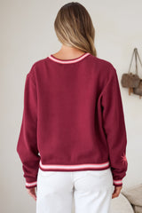 Sunnie Jumper - Crew Neck Palm Graphic Knit Jumper in Wine