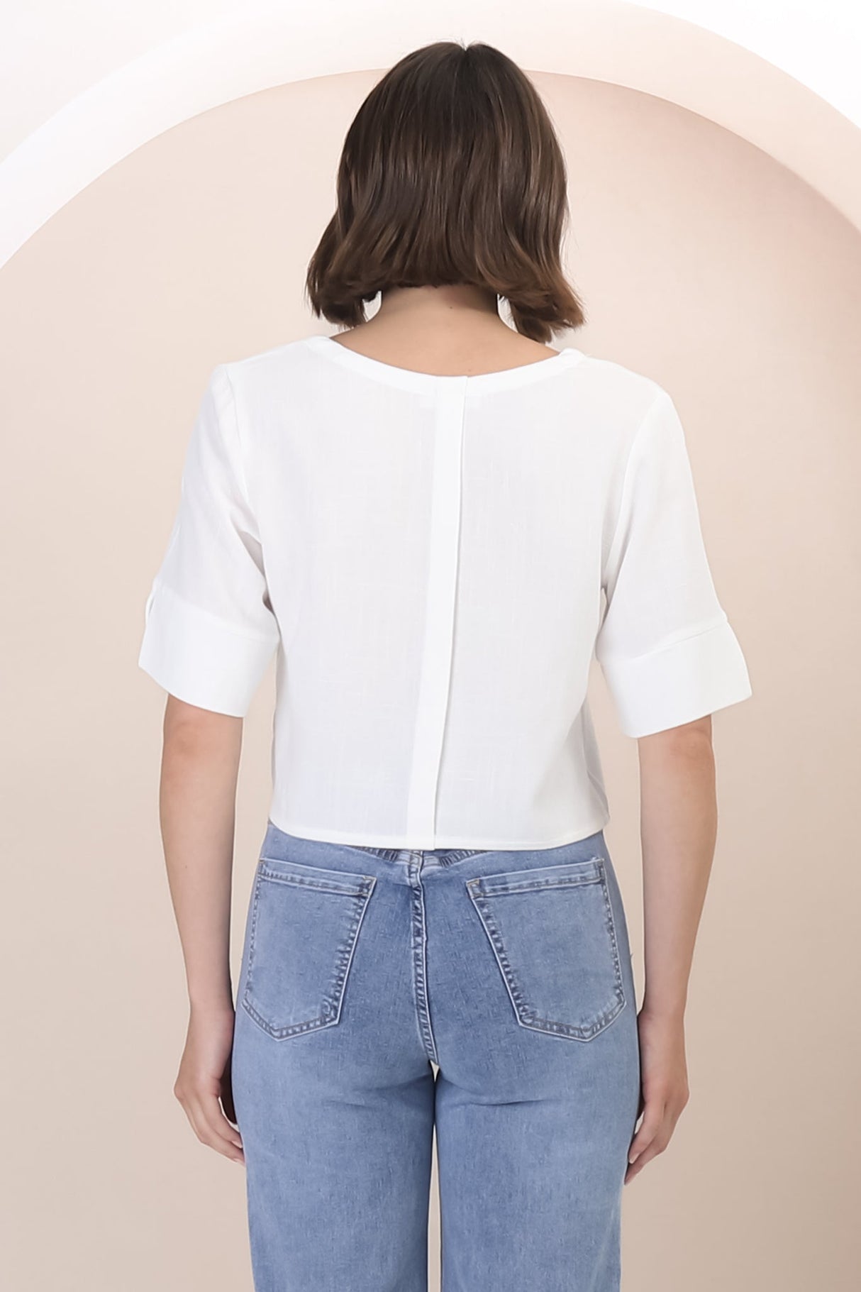 Susan Top - Boxy V-Neckline Linen Crop Top in White