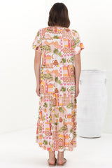 Milla Midi Dress - Bermuda Collar Button Down Short Sleeve Dress in Baroa Print