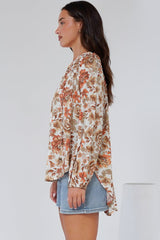Suzi Blouse - Ruffled Shoulder Detailed Pull Over Top with Neck Tie in Zera Print