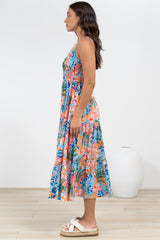 Suzzie Midi Dress - One Shoulder Elasticated Bodice Tiered Dress in Angelitta Print