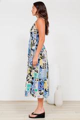 Suzzie Midi Dress - One Shoulder Elasticated Bodice Tiered Dress in Belma Print