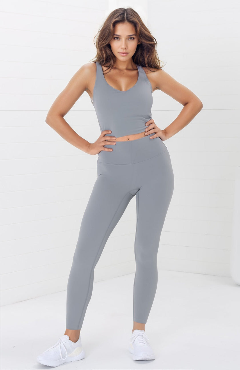 Axel Leggings - High Waisted Full Length Leggings in Light Grey