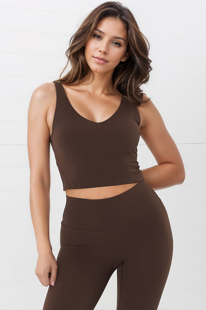 Axel Sports Crop - Waist Length In-Built Support Sports Top in Chestnut