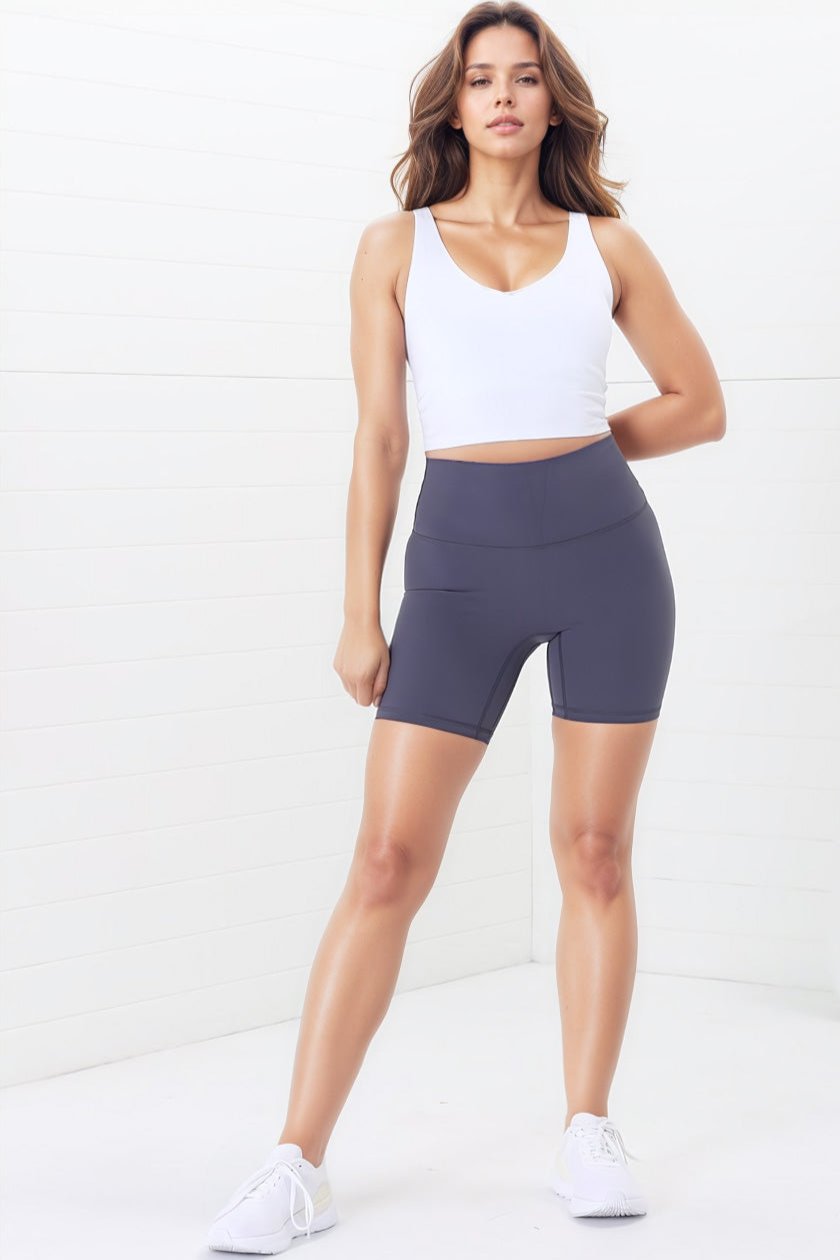 Axel Bike Shorts - Thick Highwaisted Band Bike Shorts in Lilac Grey