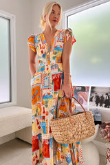 JAASE - Tabitha Maxi Dress: A Line Cap Sleeve Dress in Sun Lounger Print