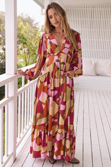 JAASE - Tabitha Maxi Dress: A Line Long Sleeve Dress in Freya Print