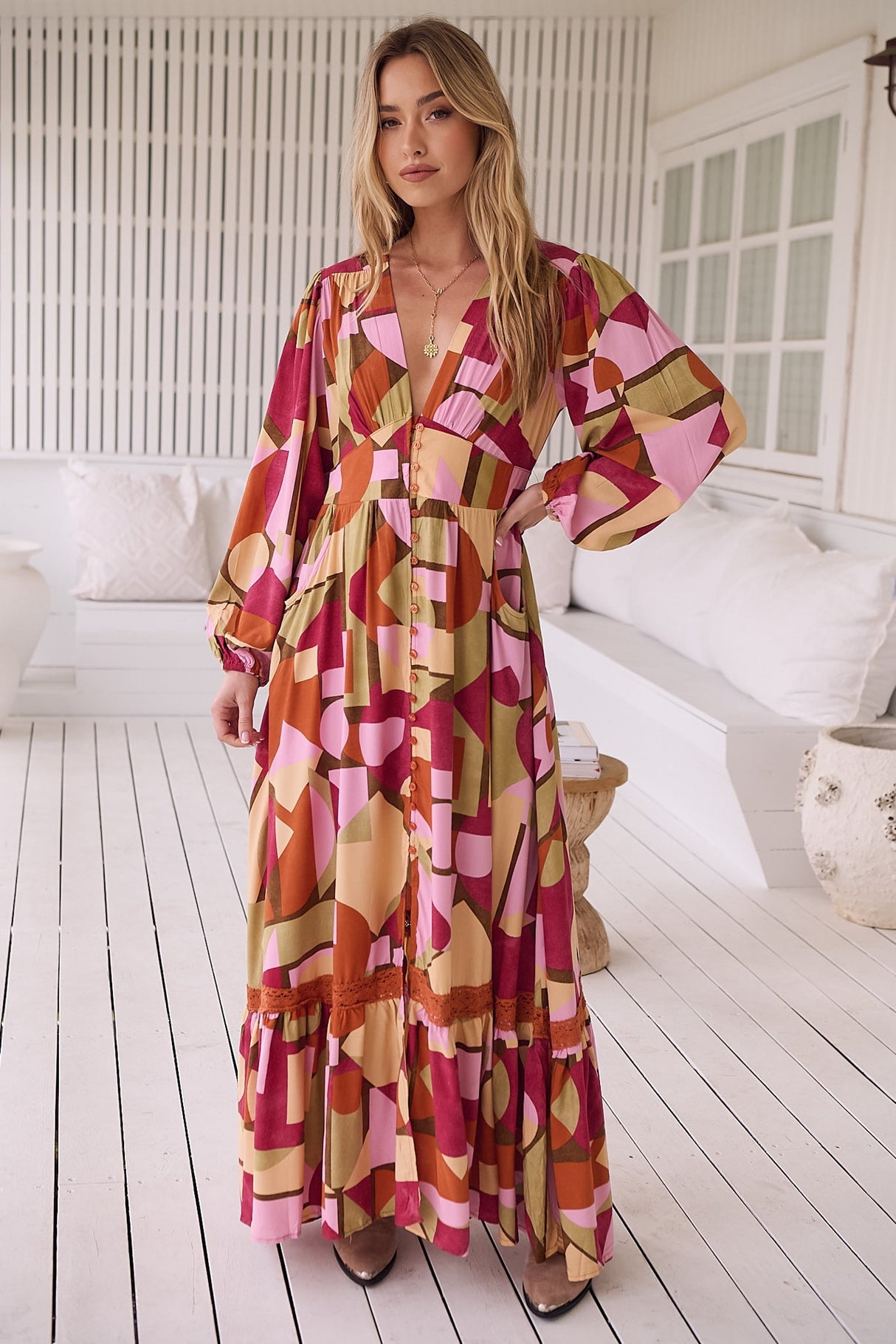 JAASE - Tabitha Maxi Dress: A Line Long Sleeve Dress in Freya Print