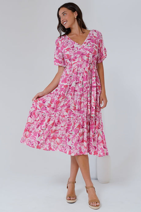 Tacoma Midi Dress  - V Neck Midi Dress in Suni Print