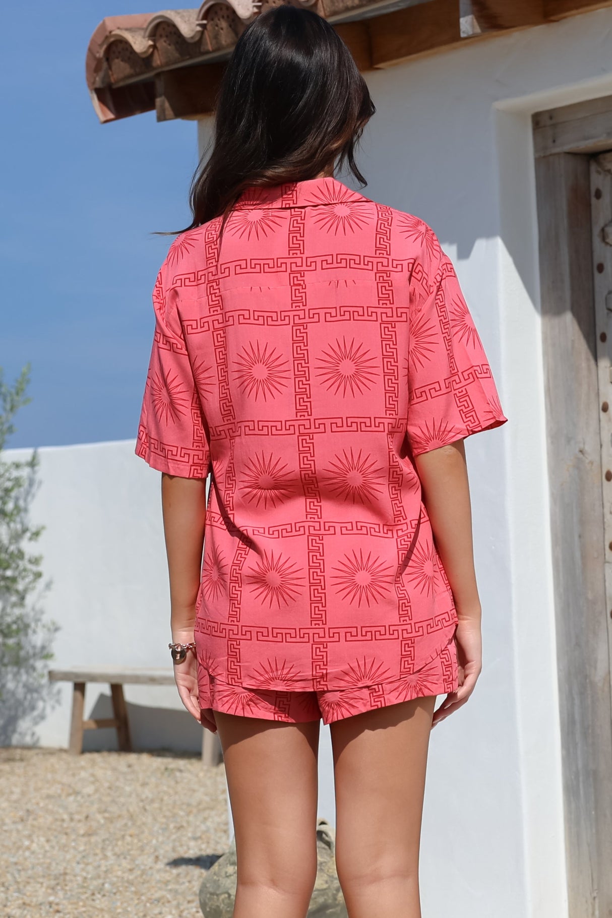 Talitha Button Up Shirt And Shorts Set - Astra Print in Pink