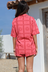 Talitha Button Up Shirt And Shorts Set - Astra Print in Pink
