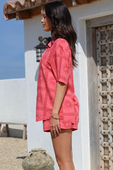 Talitha Button Up Shirt And Shorts Set - Astra Print in Pink