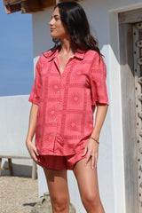 Talitha Button Up Shirt And Shorts Set - Astra Print in Pink