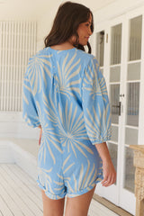Tallow Playsuit - Trumpet Sleeve Relaxed Playsuit in Floating Palms Print