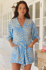 Tallow Playsuit - Trumpet Sleeve Relaxed Playsuit in Floating Palms Print