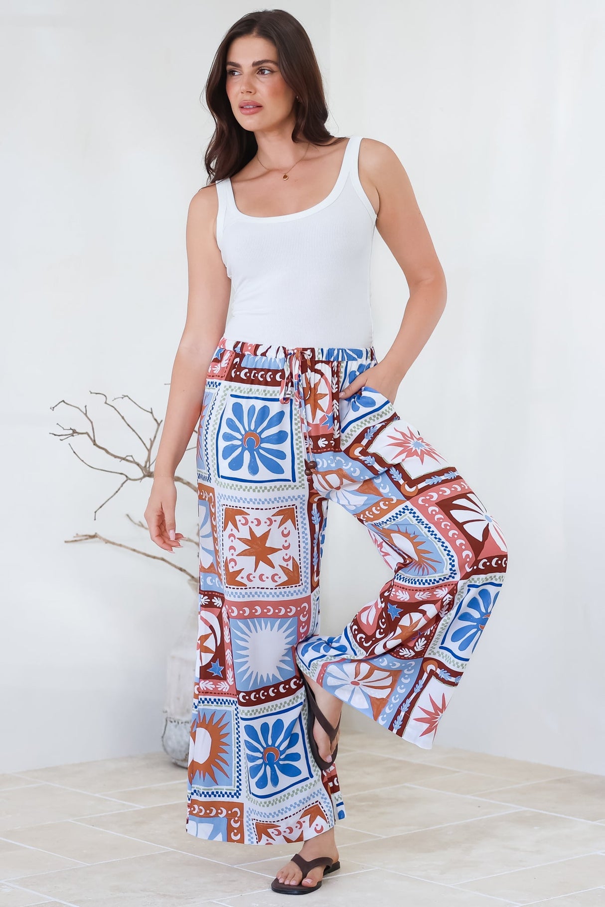 Tarin Pants - High Waisted Wide Leg Pants in Lirael Print
