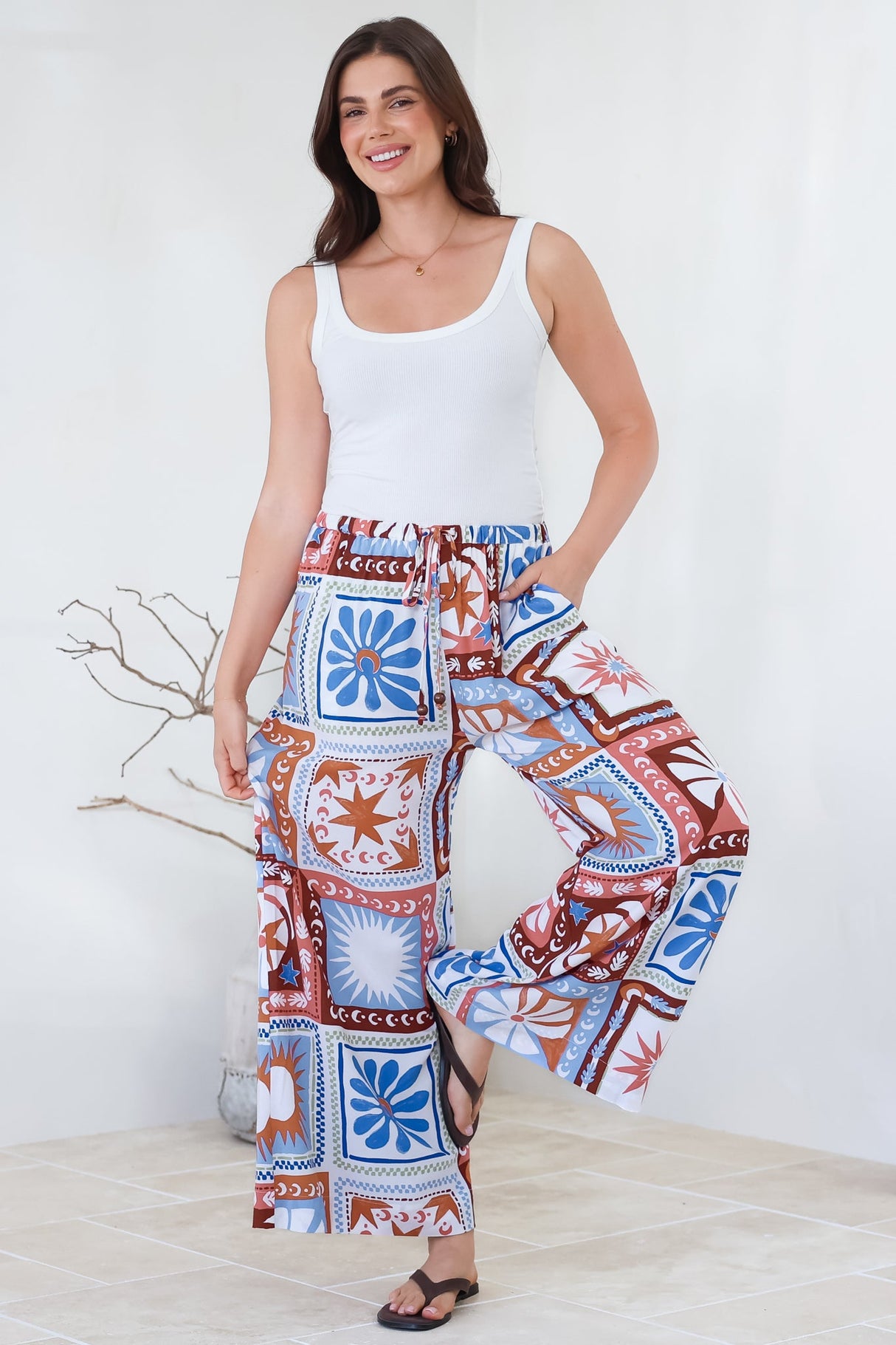 Tarin Pants - High Waisted Wide Leg Pants in Lirael Print