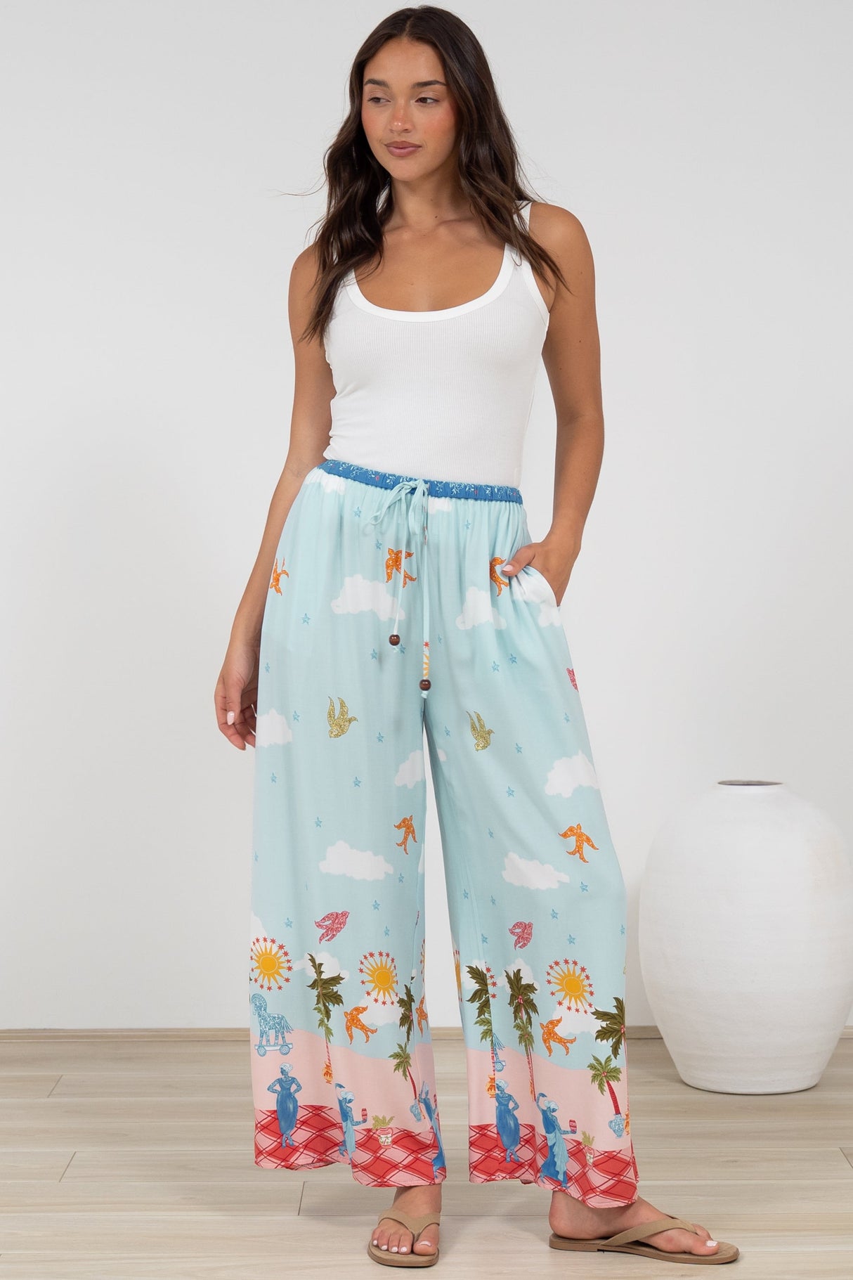 Tarin Pants - High Waisted Wide Leg Pants in Staria Print