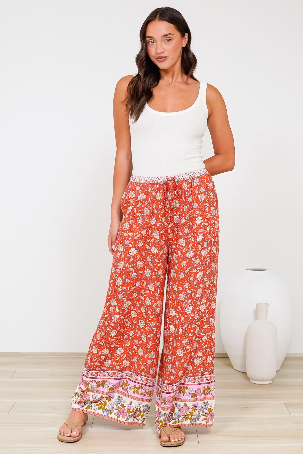 Tarin Pants - High Waisted Wide Leg Pants in Indie Sunset Print