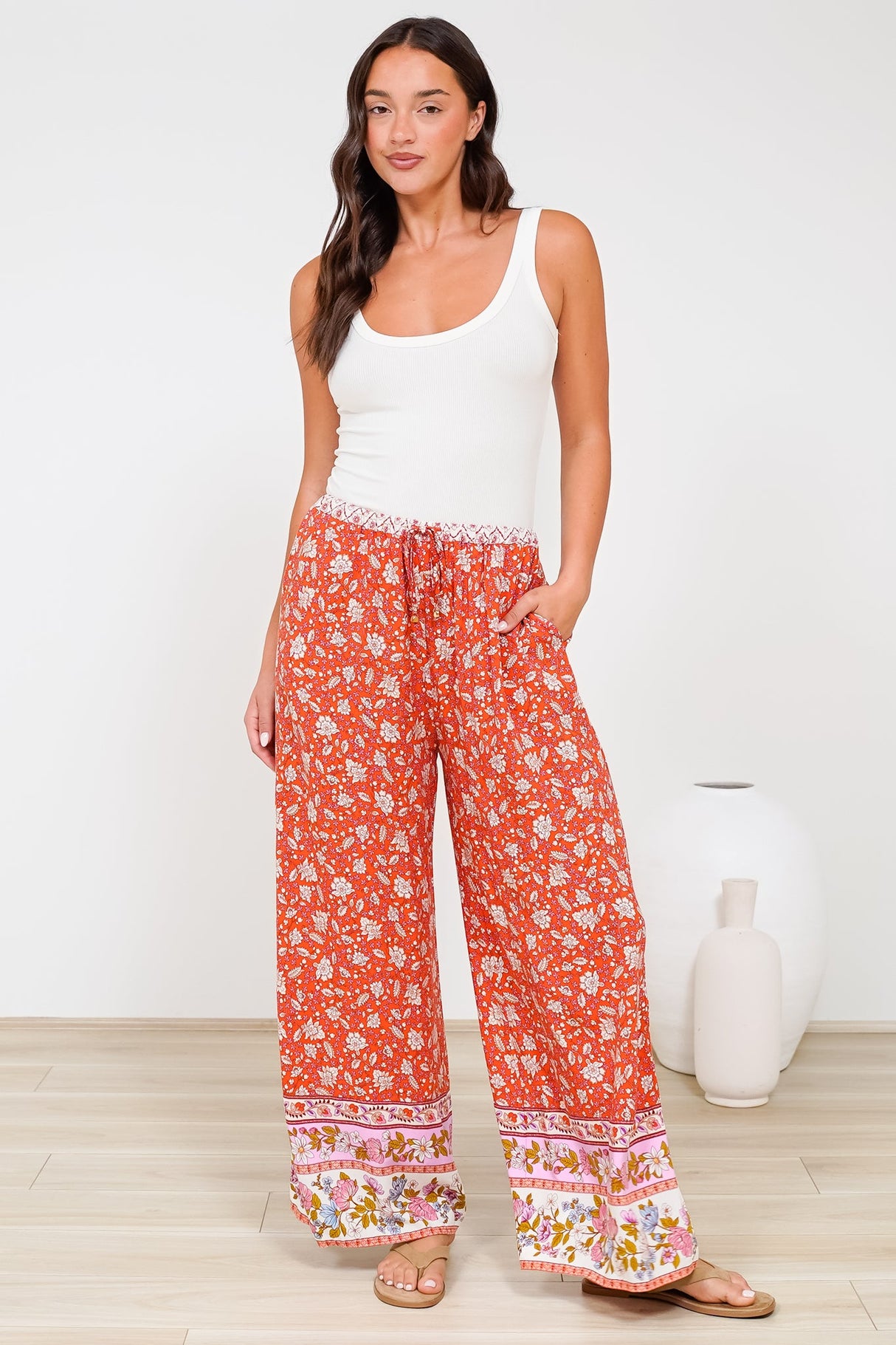 Tarin Pants - High Waisted Wide Leg Pants in Indie Sunset Print