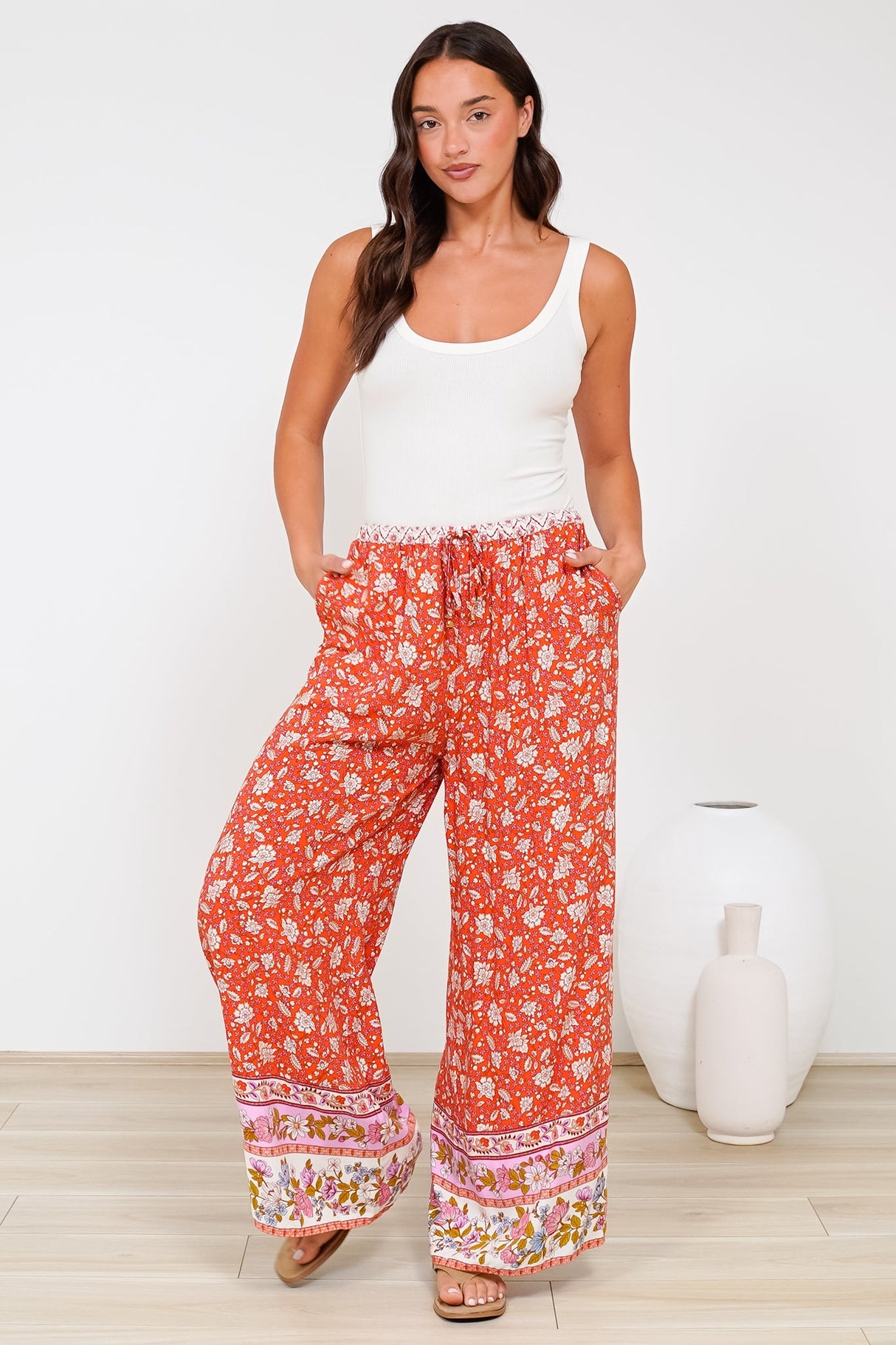 Tarin Pants - High Waisted Wide Leg Pants in Indie Sunset Print