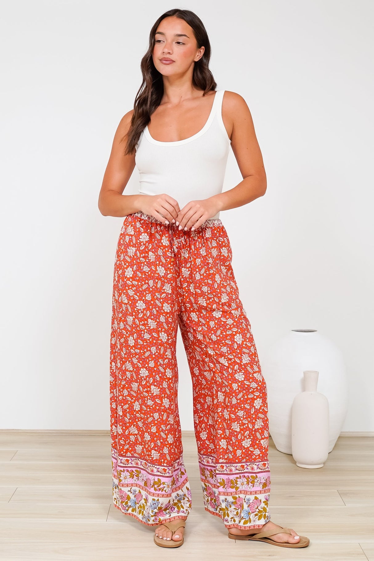 Tarin Pants - High Waisted Wide Leg Pants in Indie Sunset Print