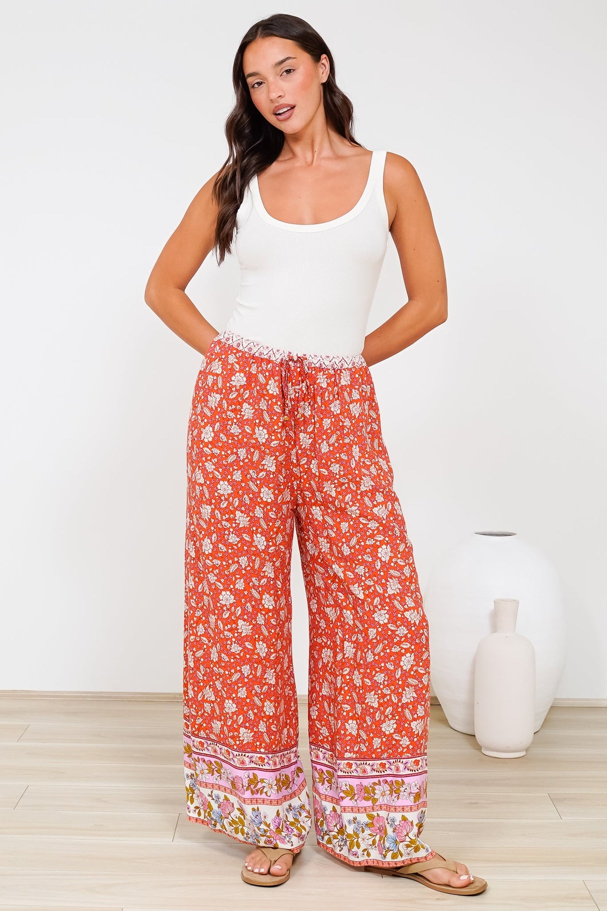 Tarin Pants - High Waisted Wide Leg Pants in Indie Sunset Print