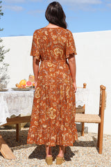 Tassia Maxi Dress - Buttoned Bodice Pull Tie Waist Dress in Leelou Print