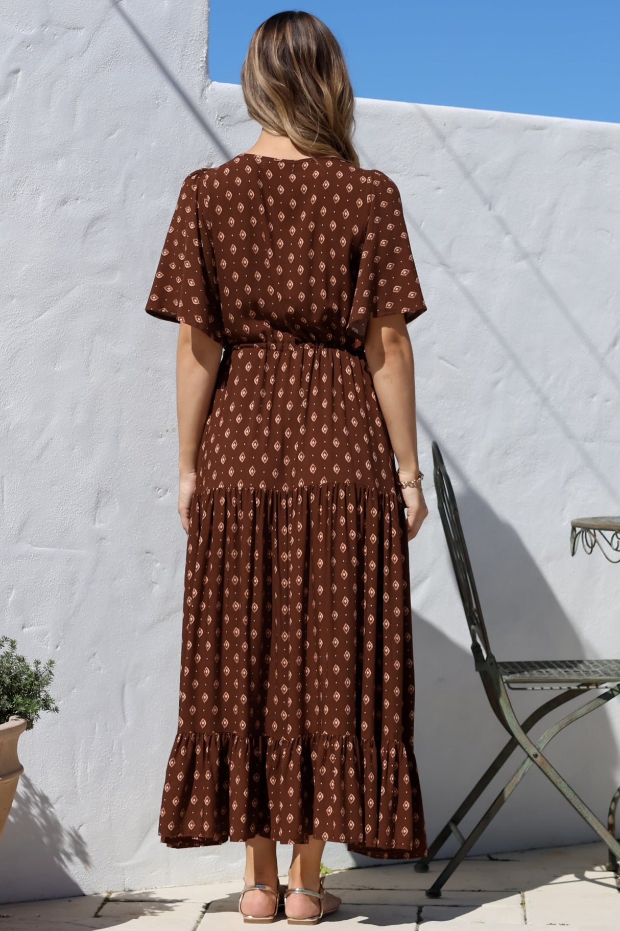 Tassia Maxi Dress - Buttoned Bodice Pull Tie Waist Dress in Kendy Print