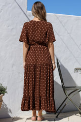 Tassia Maxi Dress - Buttoned Bodice Pull Tie Waist Dress in Kendy Print