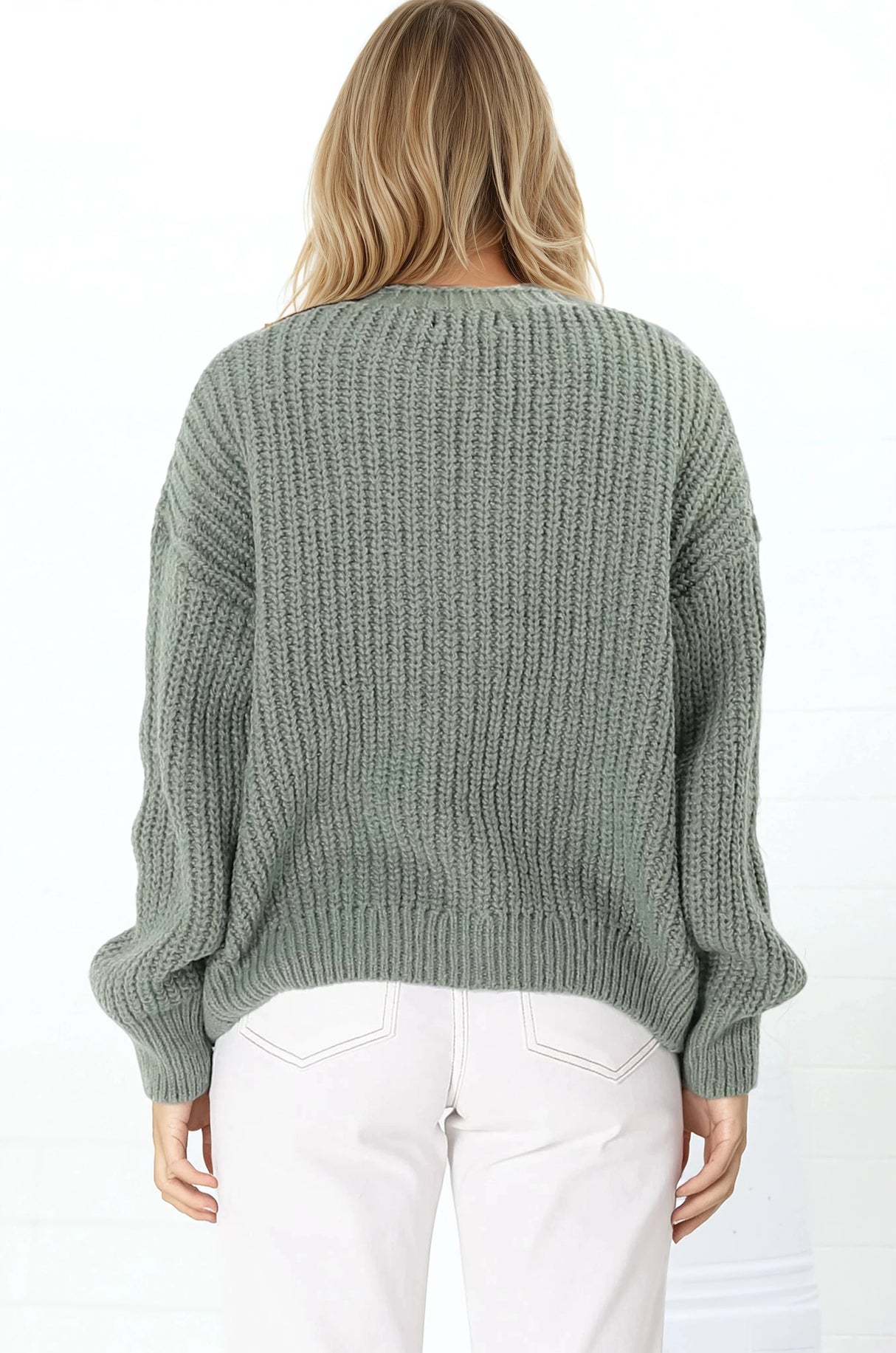 Tatie Cardigan - Open Front Knit Cardigan with Pockets in Green