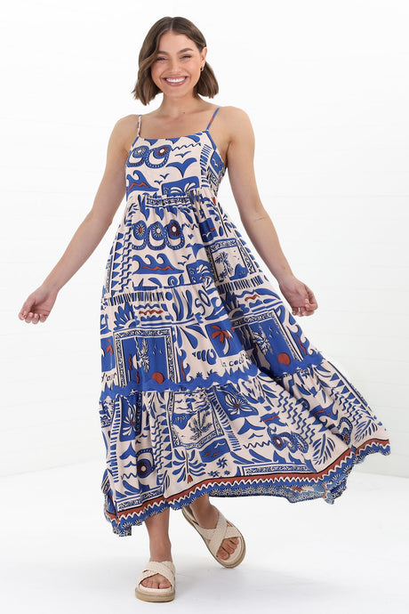 Tay Maxi Dress - Adjustable Spaghetti Strap Sun Dress in Gadu Print