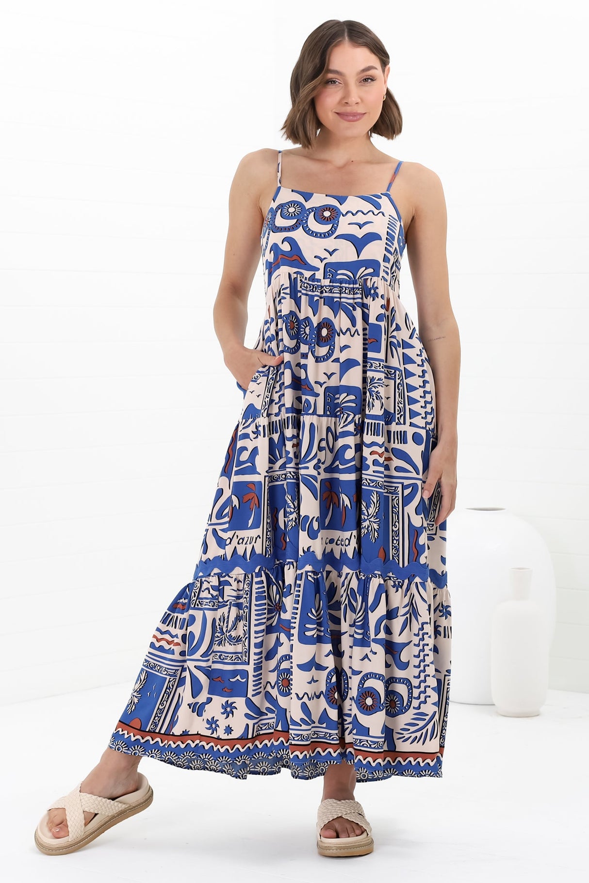 Tay Maxi Dress - Adjustable Spaghetti Strap Sun Dress in Gadu Print