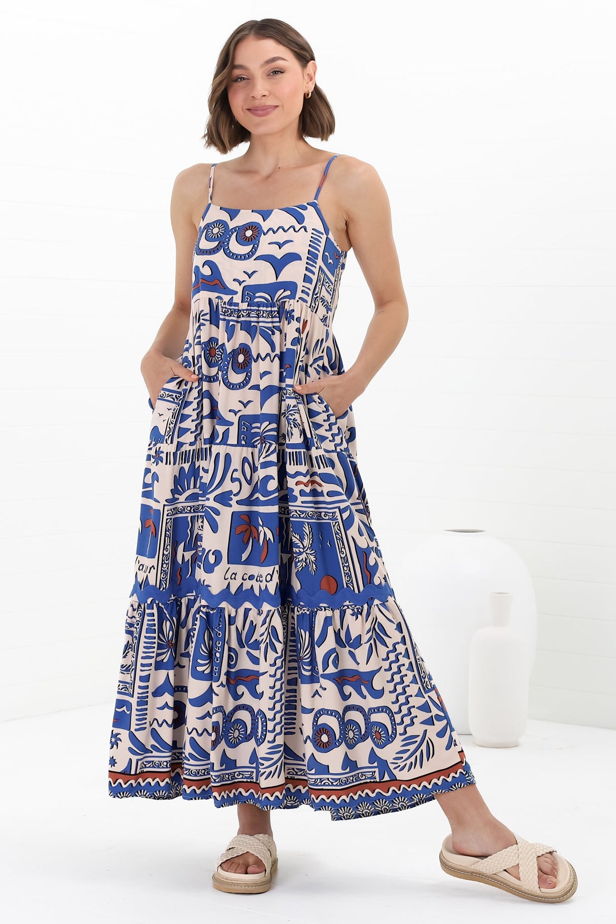 Tay Maxi Dress - Adjustable Spaghetti Strap Sun Dress in Gadu Print