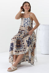 Tay Maxi Dress - Adjustable Spaghetti Strap Sun Dress in Alphy Print