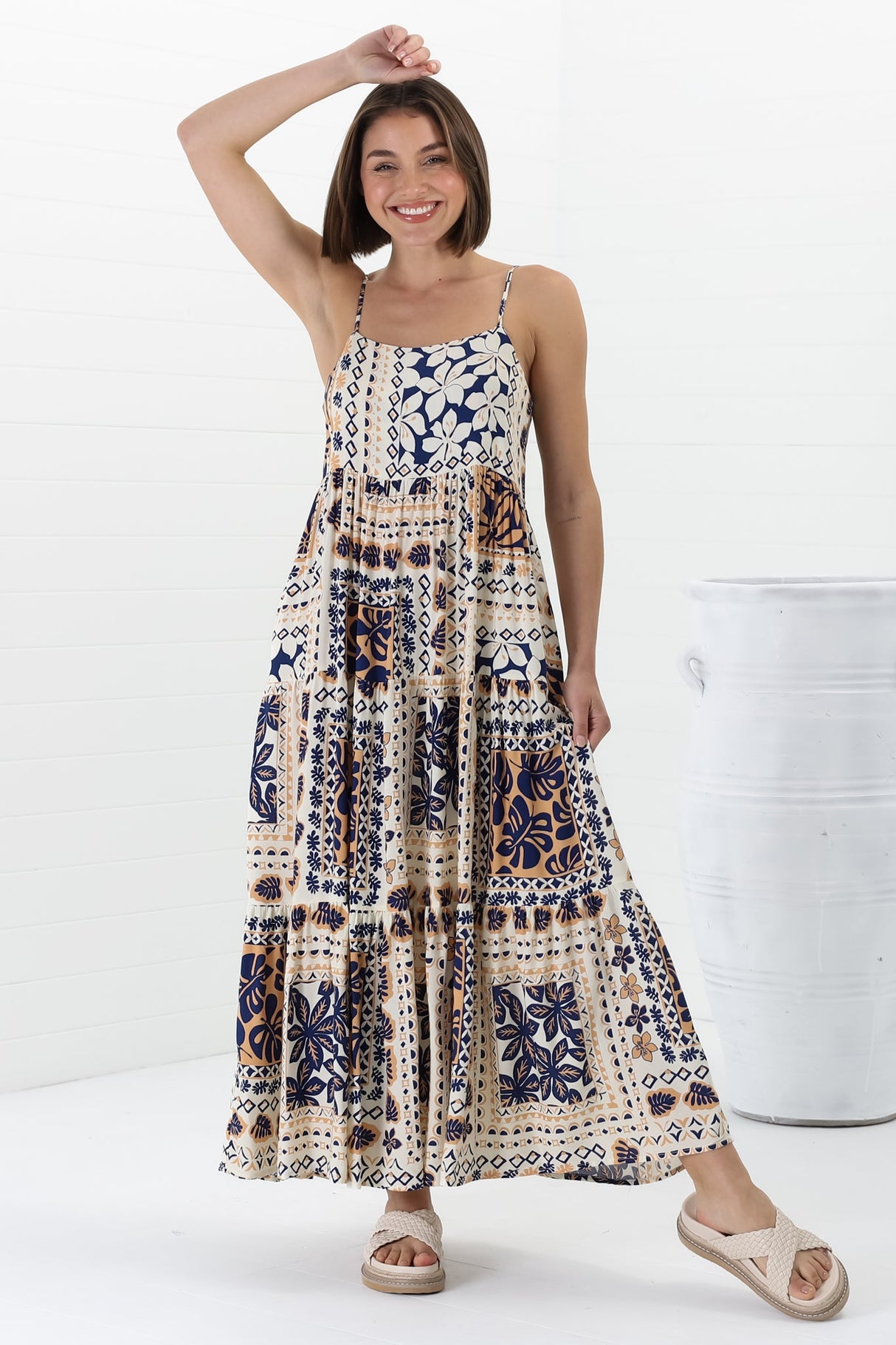 Tay Maxi Dress - Adjustable Spaghetti Strap Sun Dress in Alphy Print