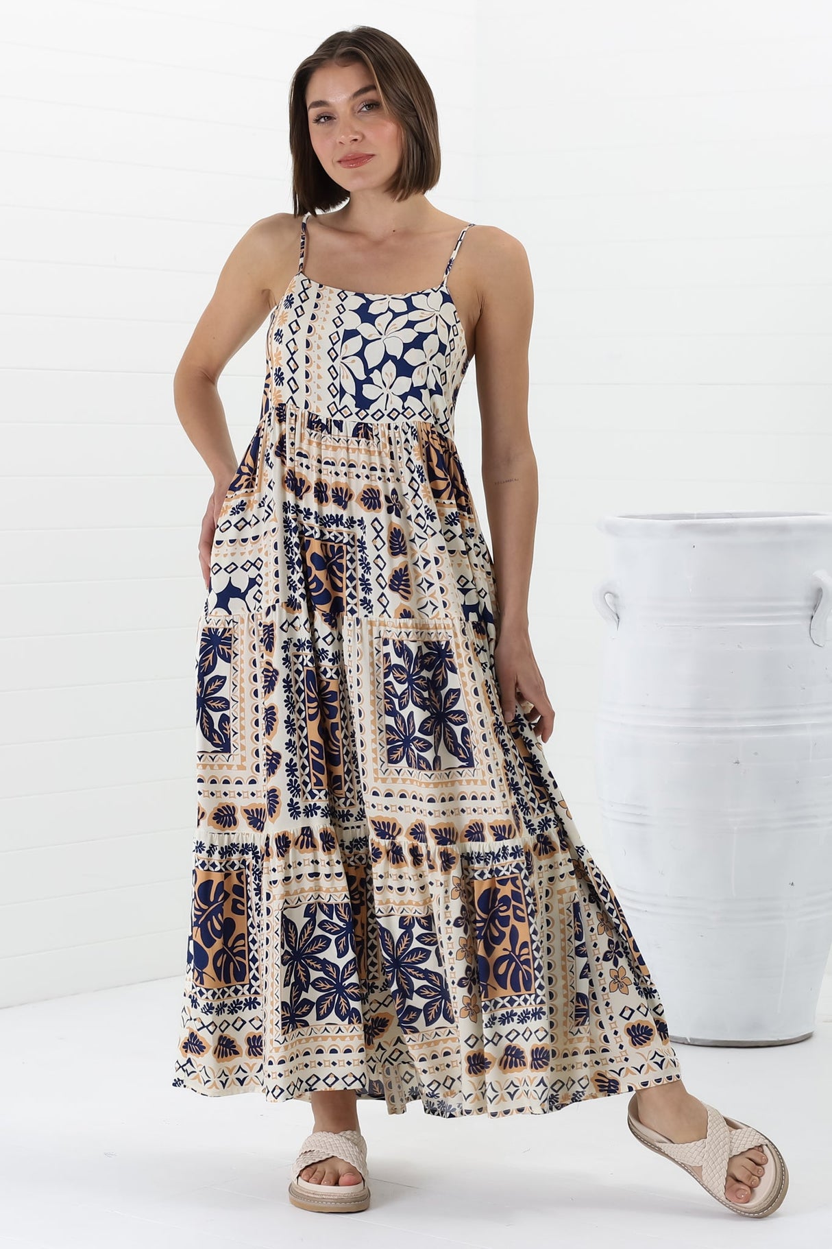 Tay Maxi Dress - Adjustable Spaghetti Strap Sun Dress in Alphy Print