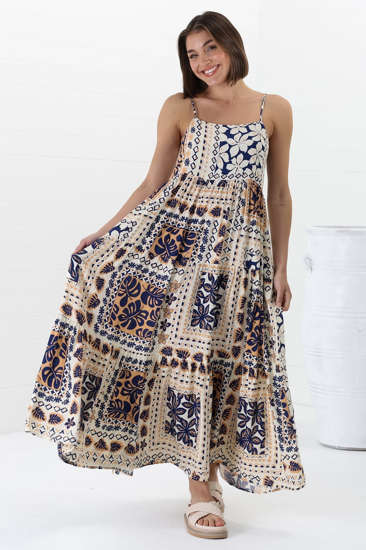 Tay Maxi Dress - Adjustable Spaghetti Strap Sun Dress in Alphy Print