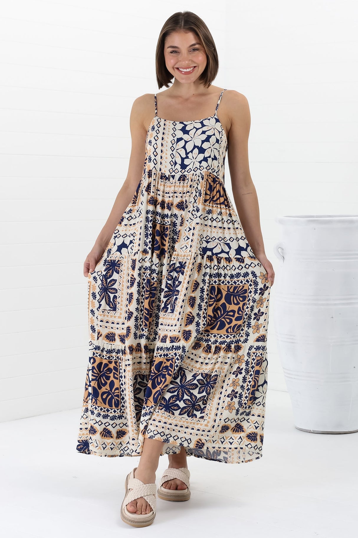 Tay Maxi Dress - Adjustable Spaghetti Strap Sun Dress in Alphy Print