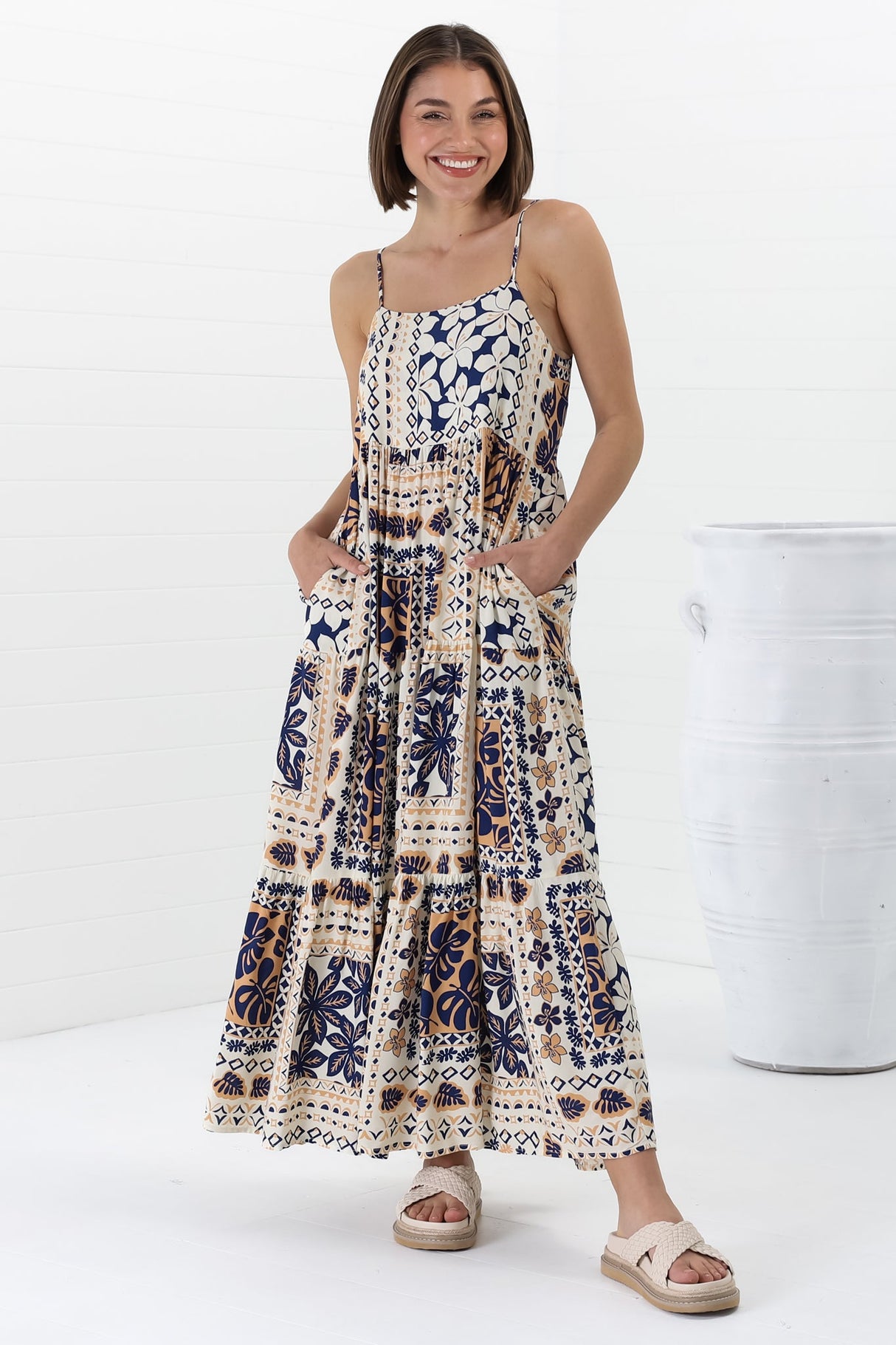 Tay Maxi Dress - Adjustable Spaghetti Strap Sun Dress in Alphy Print