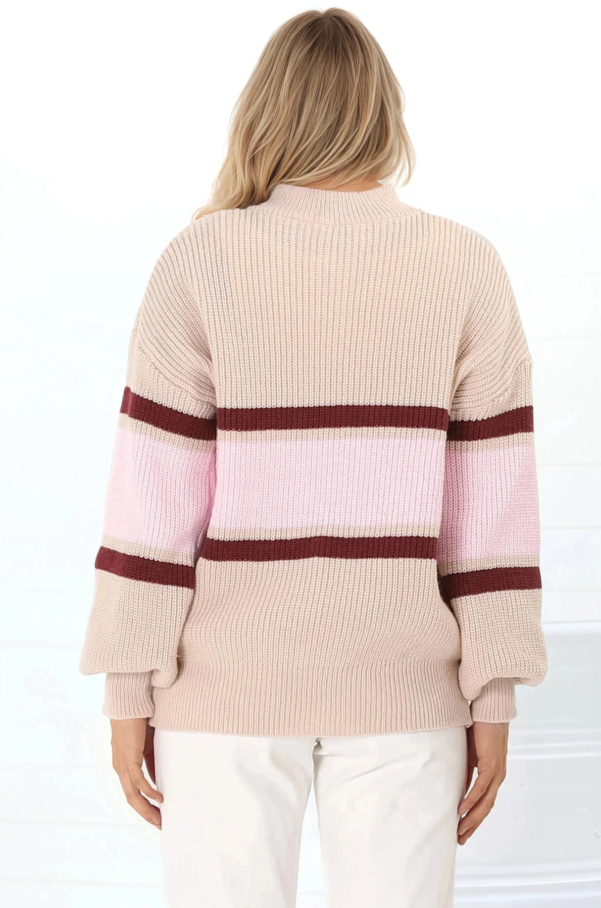 Tayla Jumper - V-Neck Striped Jumper in Pink