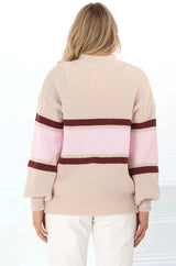 Tayla Jumper - V-Neck Striped Jumper in Pink