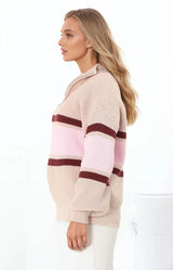 Tayla Jumper - V-Neck Striped Jumper in Pink