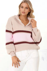 Tayla Jumper - V-Neck Striped Jumper in Pink