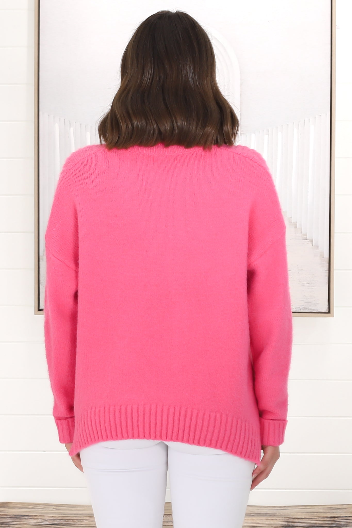 Taytum Jumper - Ribbed Pattern Detail Pull Over Knit Jumper in Pink