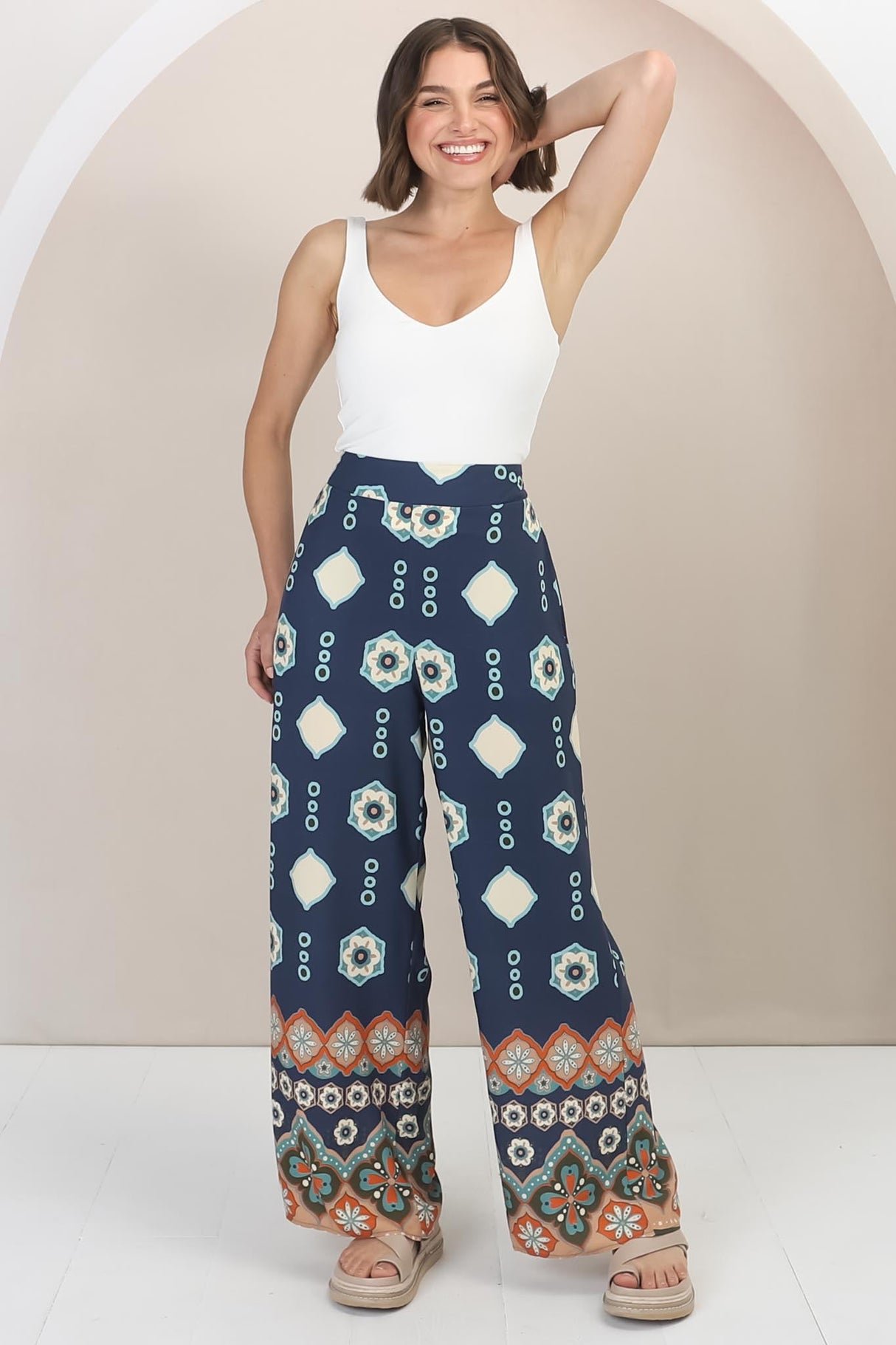 Teanne Pants - Easy Wear High Waisted Straight Pant in Margot Print