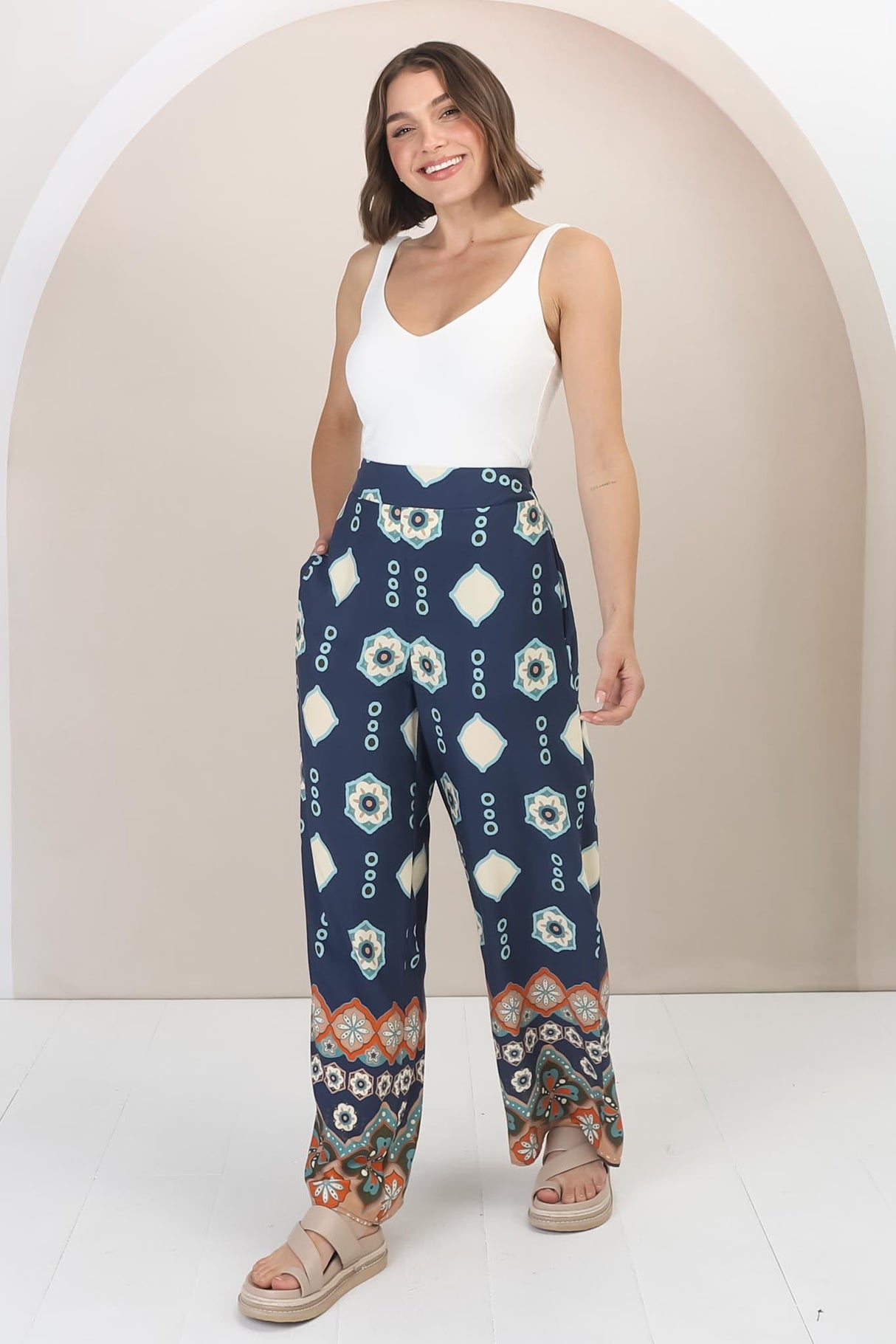 Teanne Pants - Easy Wear High Waisted Straight Pant in Margot Print